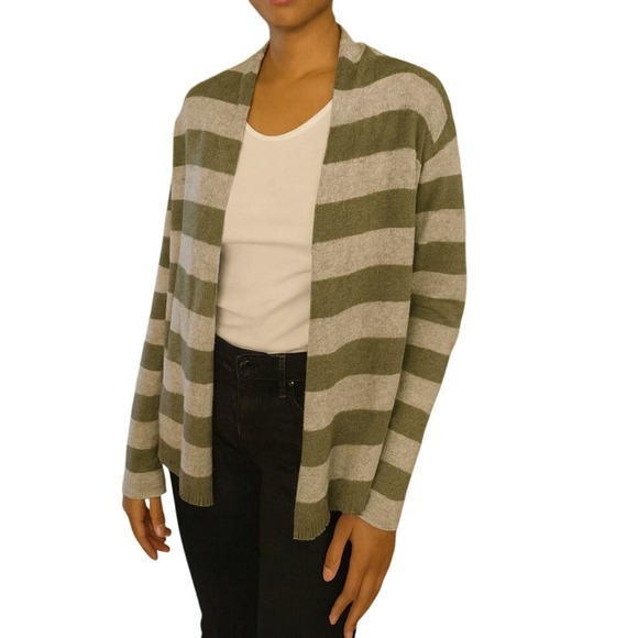 American Eagle Outfitters Sweaters - American Eagle Outfitters Y2K Cardigan Striped Green Beige Open Front‎ Sweater